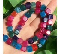 Perles carrées en pierre d'aigue-marine, morganite, tourmaline, péridot, apatite, 8 mm, pour bracelet, bijoux, agate craquelée colorée, 8 mm (environ 48 pièces)