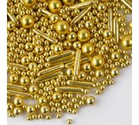 Perles comestibles en sucre Or 130g - Décoration pour gâteaux, cupcakes, biscuits, desserts - Décors Sucre perlé Rods Or pour fêtes et célébrations