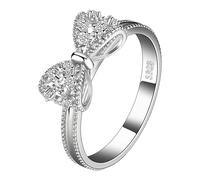 Perles Crochets Anneaux Plated 925 Sterling Silver Rings For Women Cubic Zirconia Promise Rings For Her Stackable Wedding Rings For Women Bow Stacking Ring Sets Baguier Bijoux Anneaux (A, 8号)