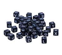 Perles cube lettres plastique noir, lettres blanches 6x6mm. 300u.