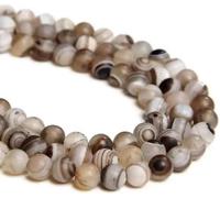 Perles d'agate fumée grise Perles de pierre Perles rondes à rayures lisses Perles en vrac pour la fabrication de bijoux Bracelet collier fait main-26 verre mat-10 mm Environ 36 perles-12 café mat-4 m