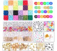 Perles d'argile pour bracelets, perles d'argile rondes plates à espacement avec perles de lettres, perles d'argile pour le bricolage de bijoux, style B