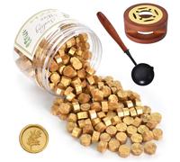 Perles de Cire à Cacheter, Cachet de Cire, 200 PCS Cire à Cacheter Octogonale avec Four et Cuillère, DIY pour Timbres D'étanchéité, Lettres, Enveloppes, Invitations, Cartes (Or)