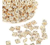 Perles de couleur mélangées Perles carrées en cristal avec strass Perles entretoises en vrac pour la fabrication de bijoux Accessoires de collier à faire soi-même 50pcs-Square-KC Gold,6mm