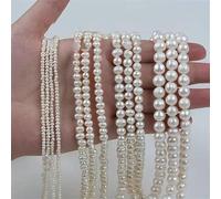 Perles de culture d'eau douce 100% naturelles, rondes, blanches, presque rondes, 8,0-8,5 mm, en un seul brin. Idéales pour la création de bracelets, colliers et boucles d'oreilles.