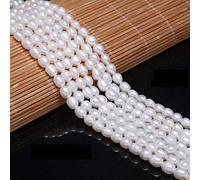 Perles de culture d'eau douce naturelles ovales blanches de niveau AA pour la fabrication de bijoux et colliers - 5 à 6 mm (2 mèches)