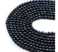 Perles de culture d'eau douce naturelles rondes de 7 à 8 mm - Fil de 35,6 cm - Pour la fabrication de bijoux, colliers de guérison, bracelets et designs faits à la main - Noir AqBeadsUk