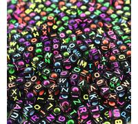 Perles de lettres, 1000 pièces, 6x6 mm, noir avec lettres multicolores, carrées, mélange de lettres