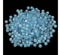 Perles de lettres bleues transparentes de 7 mm avec lettres de l'alphabet blanches, perles d'espacement rondes en acrylique pour la fabrication de bijoux, bracelets, accessoires, 100 pièces-H9768-18