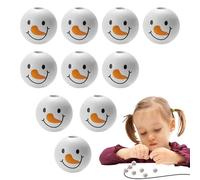 Perles de Noël Bonhomme de neige - Perles de Noël en bois, perles rondes en bois blanches avec imprimé bonhomme de neige, perles en bois colorées, Consulte la descripción, Voir description, Voir