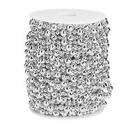 Perles de perles artificielles de 20m, perles d'arbre de Noël en chaîne fausses garnitures perlées de perle pour les fournitures de Noël et de bricolage (Argent)