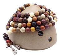 Perles de prière, Collier de Perles, 108 Perles colorées de prière en Bois, Bouddhiste tibétain Naturel, Couple Extensible, Bijoux de National, Cadeau de Festival (Couleur : Perle, Taille : 6 mm)