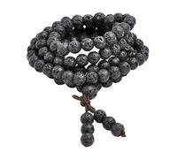 Perles de prière Mala Bouddhiste Mala - 108 perles en pierre de lave naturelle - Collier et bracelet - 8 mm - Bijou d'inspiration tibétaine pour la méditation et le yoga
