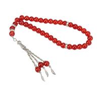Perles de Prière Musulmanes Tasbih, 33 Perles de Chapelet Islamique Rouge, Perles de Prière Brillantes, Fournitures de Culte de Chapelet Musulman Durables