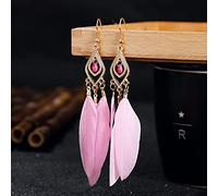 Perles de riz Tassel Feather Long Earge - Bohemian Big Hang Hook Stud ethnique Punsine Punk Personnalité Earge pour anniversaire Guéris de mariage Girls Bijoux, UI Pink