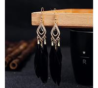 Perles de riz Tassel Feather Long Earge - Bohemian Big Hang Hook Stud ethnique Punsine Punk Personnalité Earge pour les filles de fête d'anniversaire Bijoux Bijoux, UI noir