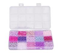 Perles de Rocaille en Verre de 2 mm, Kit de Petites Perles de 15 Couleurs Bracelet de Perles avec 15 Compartiments de Rangement Triés Emballage de Boîte en Plastique(Violet clair)