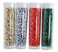 Perles de rocaille - vert, rouge, argent et or - 4 tubes de 8g - Multicolore G
