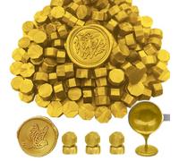 Perles de sceau de cire, ANBOSE Lot de 500 pièces perles de cire à cacheter octogonales avec 2 bougies et 1 cuillère à fusion de cire pour cachet de cire (Gold)