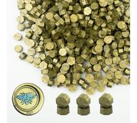 Perles de scellement en cire, Ioggtser 500 PCS Perles de cire à sceller pour tampons de cire, Perles de scellement pour la fabrication de sceaux de cire pour les fêtes (Greenish Gold)