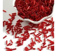 Perles de tube de verre, Entretoise, 100 pcs/Lot 2x7mm graine tchèque longue ronde Silverline clairons en vrac for accessoires vestimentaires(Red)