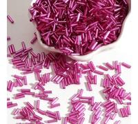 Perles de tube de verre, Entretoise, 100 pcs/Lot 2x7mm graine tchèque longue ronde Silverline clairons en vrac for accessoires vestimentaires(Fuchsia)