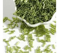 Perles de tube de verre, Entretoise, 100 pcs/Lot 2x7mm graine tchèque longue ronde Silverline clairons en vrac for accessoires vestimentaires(Olive)