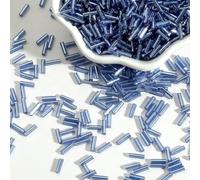 Perles de tube de verre, Entretoise, 100 pcs/Lot 2x7mm graine tchèque longue ronde Silverline clairons en vrac for accessoires vestimentaires(Blu)