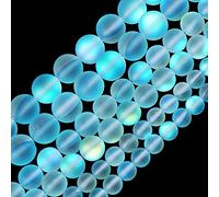 Perles de verre en cristal aigue-marine mat aurore de 6 mm - Perles rondes en vrac givrées scintillantes - Pierre de lune synthétique holographique arc-en-ciel pour la fabrication de bijoux et