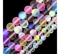 Perles de verre en cristal Aurore de couleurs mélangées mates, 6 mm, perles rondes en vrac, effet givré scintillant, pierre de lune synthétique holographique arc-en-ciel pour la fabrication de bijoux