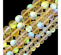 Perles de verre en cristal aurore jaune mat, 6 mm, perles rondes en vrac, effet givré, scintillantes, sirène, pierre de lune synthétique holographique arc-en-ciel pour la fabrication de bijoux et