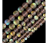 Perles de verre en cristal aurore marron mat, 6 mm, perles rondes en vrac, effet givré, scintillantes, sirène, pierre de lune synthétique holographique arc-en-ciel pour la fabrication de bijoux et