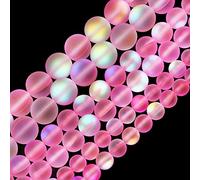 Perles de verre en cristal aurore rose mat, 6 mm, perles rondes en vrac, effet givré, scintillantes, sirène, pierre de lune synthétique holographique arc-en-ciel pour la fabrication de bijoux et