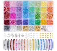 Perles de Verre Funtopia pour Bracelets 6 mm, Kit de Fabrication de Bracelets de 1396 pcs, Perles en Verre de 34 Couleurs pour la Création de Bijoux, Perle de Cristal pour Bracelet, Loisirs Créatifs