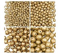 Perles de verre tchèques Fire-Polished rondes 3 mm, 4 mm, 6 mm, 8 mm, Aztec Gold. Total 275 pièces. Set 1CFP 008 (3FP007 4FP085 6FP077 8FP019)