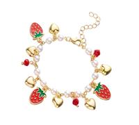 Perles délicates de fruits, confortable, cœur, poignet, alliage de pierres précieuses, texture, amulette en forme de cœur de fraise douce adaptée au chercheur de bijoux individuel, フリーサイズ