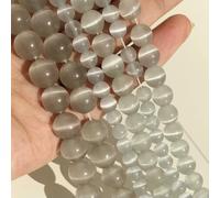 Perles d'opale œil-de-chat rose de 4/6/8/10/12 mm, en pierre naturelle et verre, pour la création de bijoux, bracelets et accessoires DIY, 15 pouces (38 cm) - champagne argenté - 6 mm, 61 perles