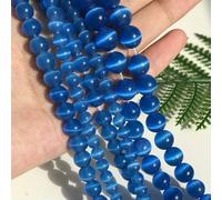 Perles d'opale œil de chat rose de 4/6/8/10/12 mm, en pierre naturelle et verre, pour la création de bijoux, bracelets et accessoires DIY. Lot de 61 perles bleues de 6 mm (15 pouces).