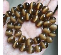 Perles d'opale œil de chat rose de 4/6/8/10/12 mm, en pierre naturelle et verre, pour la création de bijoux, bracelets et accessoires DIY, 15 pouces (38 cm) - marron - 6 mm, 61 perles