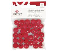 Perles en bois FSC 100%, polies, 12mm 32 pièces , rouge