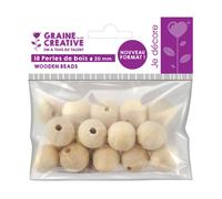 Perles en bois - GRAINE CREATIVE - 20mm - Couleur blanche - Brut - Mixte