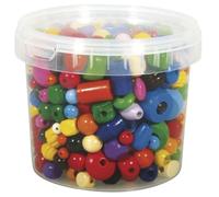 Perles en bois multicolores, 4 - 16 mm ø, boîte 380 g