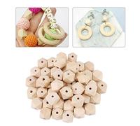Perles en Bois Naturel, 50 pièces, 20mm, Polyèdre Géométrique à Facettes, Inachevé, pour DIY Bijoux et Décorations Artisanales