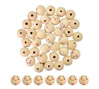 Perles en Bois Pour le Visage 100pcs Perles en Bois Naturel Perles en Bois avec Trou Sourire Visage Perles en Bois 12mm Perles en Bois Souriantes pour Décoration de Bricolage Bracelets, Artisanat