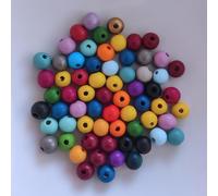 Perles en bois rondes, 60 pièces, 10 mm, multicolores