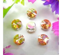 Perles en cristal de verre à griffes argentées, mélange de couleurs, forme ronde Rivoli, à coudre, strass, appliques DIY, 7 aigue-marine AB, 10 mm, 20 pièces à 8 mm, 50 pièces à 1, champagne doré