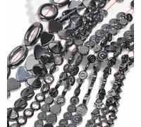Perles en pierre d'hématite noire naturelle, 17 formes, rondes, irrégulières, en forme de cœur, amples, pour la fabrication de bijoux, bracelets, boucles d'oreilles, 15 pouces shape 17