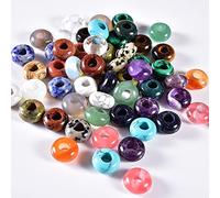 Perles En Pierre Multicolore Naturelle Grand Trou (5-6mm) Perles Européennes Rondelles Polies Pour Bracelets à Breloques, Fabrication De Bijoux, 8X14mm, Lot De 50