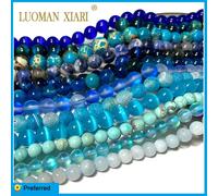 Perles en pierre naturelle bleue topaze aigue-marine Agate Jade verre cristal perle d'espacement ronde en vrac pour la fabrication de bijoux breloque de bracelet à bricoler soi-même Sky Blue Chalcedon