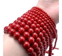 Perles en pierre naturelle de corail rouge Perles entretoises rondes en vrac pour la fabrication de bijoux à breloques à faire soi-même Bracelets 4/6/8/10/12 mm 15 pouces de couleur corail rouge, 4 m